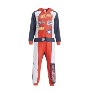 Hot Wheels Hooded Union Suit Sleeper Pajamas, Size M8 Race Car Drivers Suit NWT